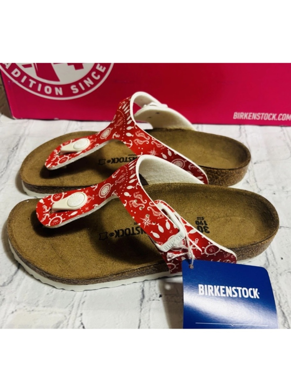 Birkenstock Gizeh Kids Slip-On Sandals Red Nautical Anchor Size 30 EU 12 US - Picture 3 of 10